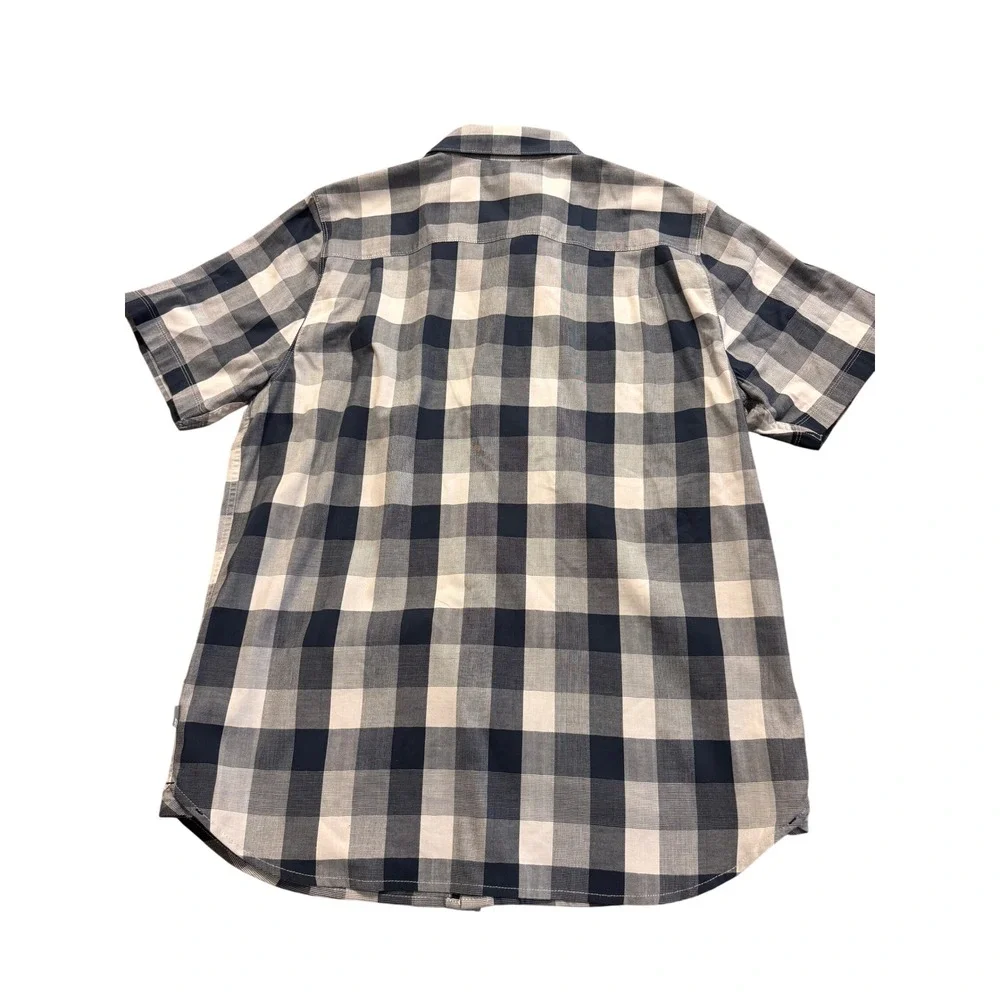 The North Face Mens Large‎ Navy Blue White Plaid Short Sleeve Button Down Shirt